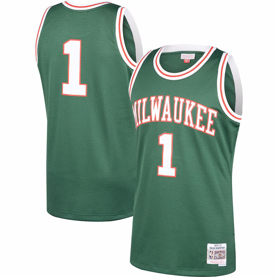 Men's Milwaukee Bucks Oscar Robertson Mitchell & Ness Green 2001/02 Hardwood Classics Swingman Jersey - ujerseystore