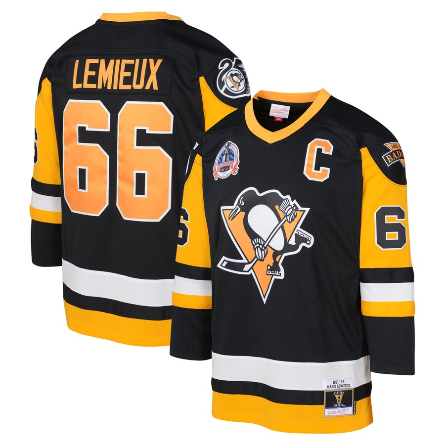 Youth Pittsburgh Penguins Mario Lemieux Mitchell & Ness Black 1991-92 Blue Line Player Jersey - ujerseystore