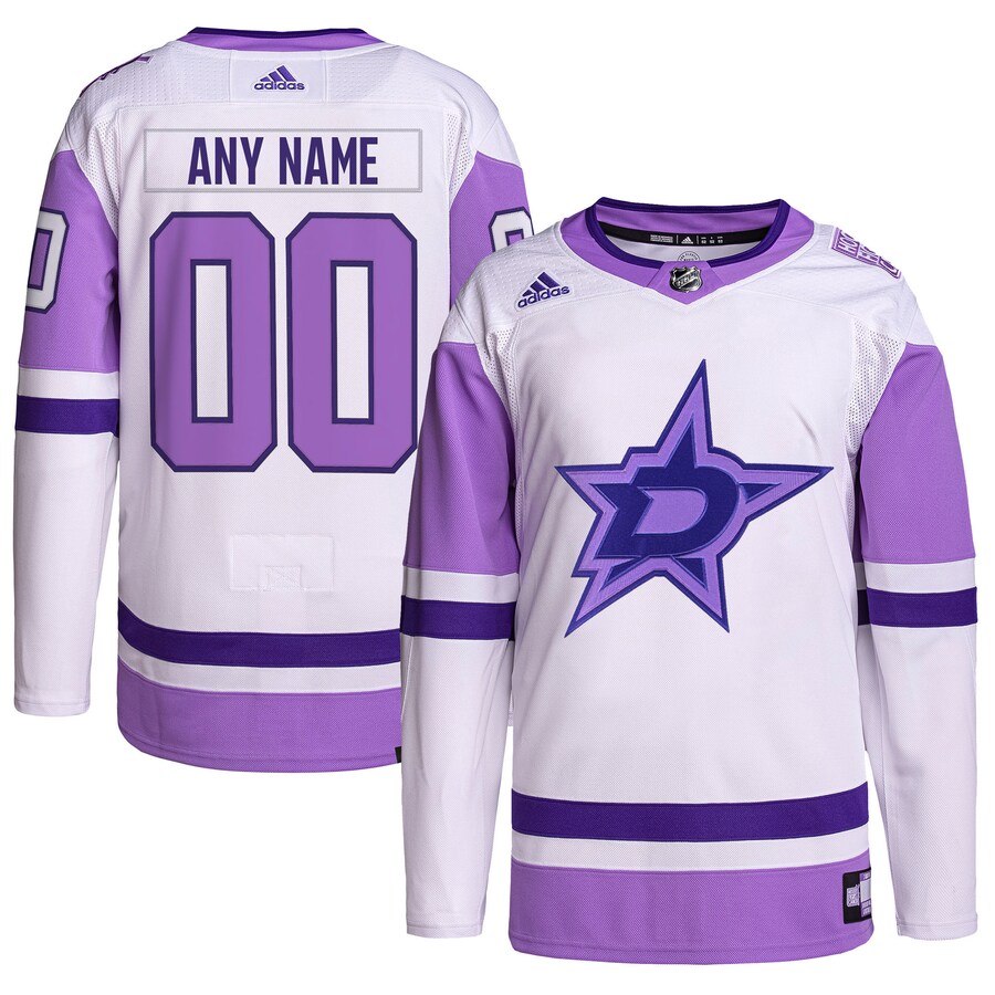 Men's Dallas Stars adidas White/Purple Hockey Fights Cancer Primegreen Authentic Custom Jersey - ujerseystore