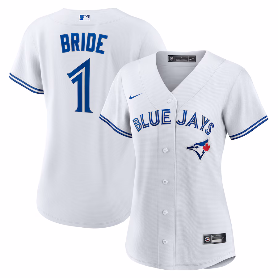 Women's Toronto Blue Jays Nike White #1 Bride Home Replica Jersey - ujerseystore