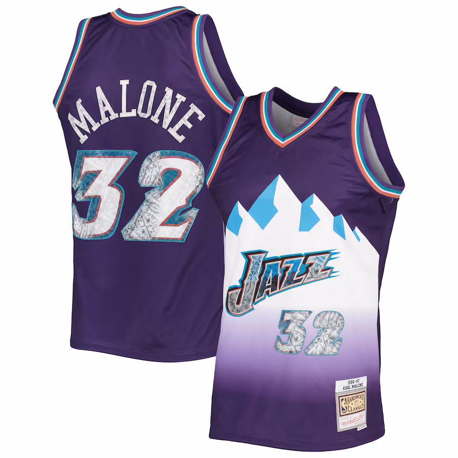 Men's Utah Jazz Karl Malone Mitchell & Ness Purple 1996/97 Hardwood Classics NBA 75th Anniversary Diamond Swingman Jersey - ujerseystore