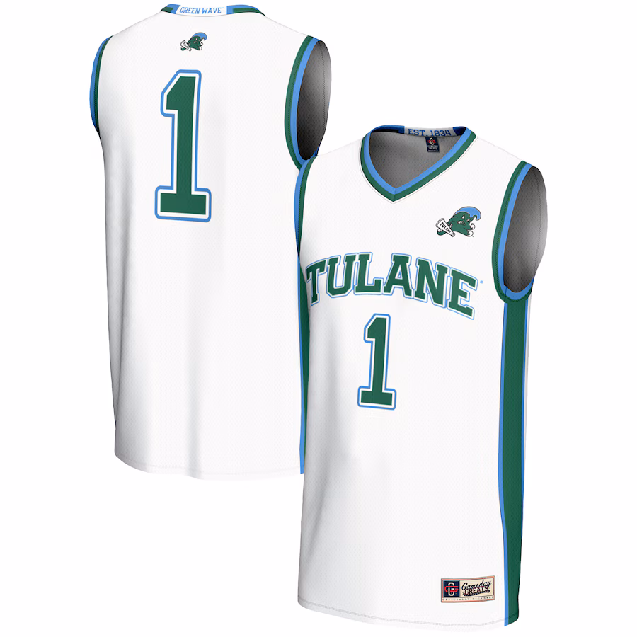 Youth GameDay Greats White #1 Tulane Green Wave Lightweight Basketball Jersey - ujerseystore