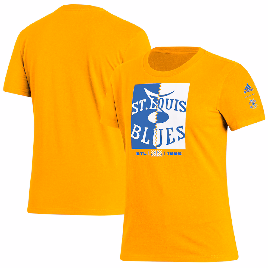 Women's St. Louis Blues adidas Gold Reverse Retro 2.0 Playmaker T-Shirt - ujerseystore