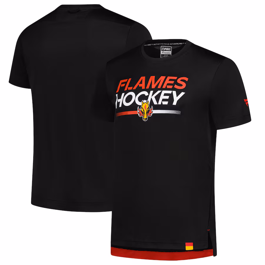 Men's Calgary Flames Fanatics Black Authentic Pro Tech T-Shirt - ujerseystore