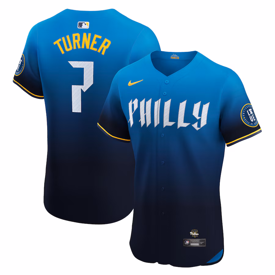 Men's Philadelphia Phillies Trea Turner Nike Blue 2024 City Connect Elite Player Jersey - ujerseystore