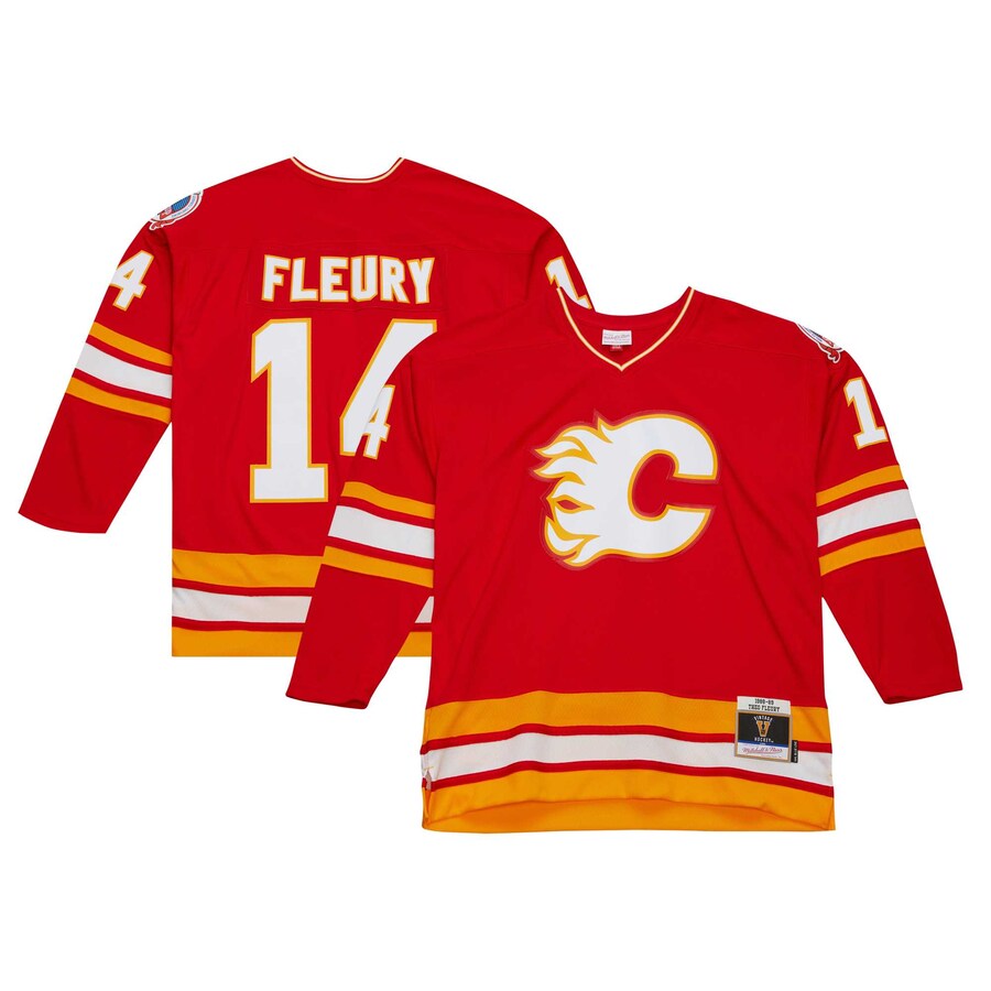 Men's Calgary Flames Theoren Fleury Mitchell & Ness Red 1988 Blue Line Player Jersey - ujerseystore