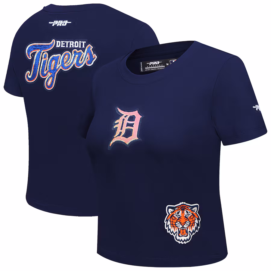 Women's Detroit Tigers Pro Standard Navy Game Day Classics Baby Doll Cropped T-Shirt - ujerseystore