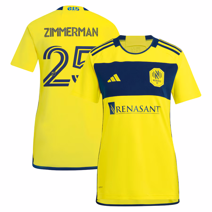 Women's Nashville SC Walker Zimmerman adidas Yellow 2024 The 615 Kit Replica Player Jersey - ujerseystore