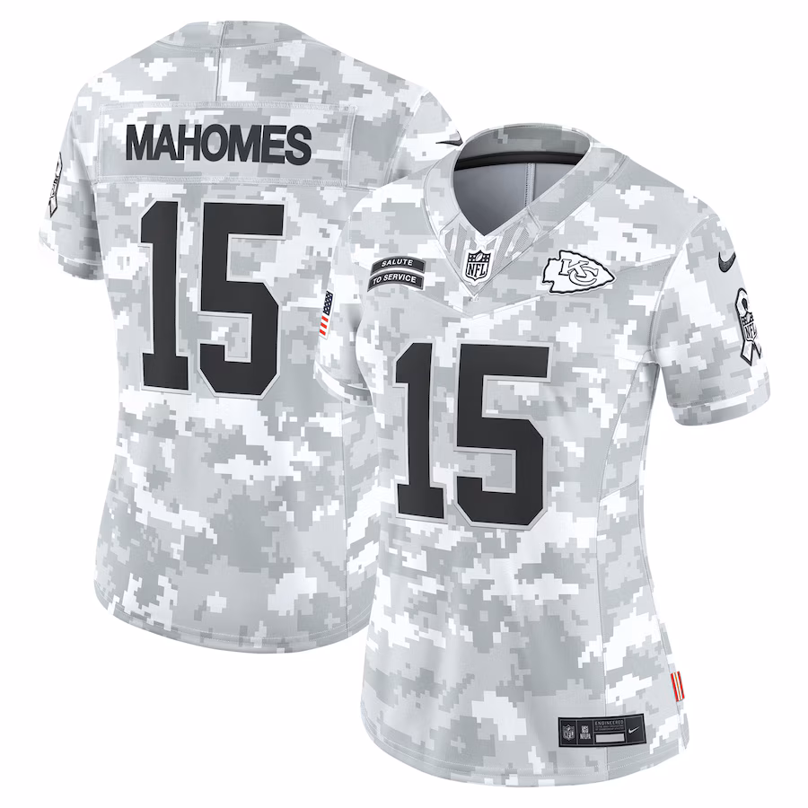 Women's Kansas City Chiefs Patrick Mahomes Nike Arctic Camo 2024 Salute to Service Limited Jersey - ujerseystore