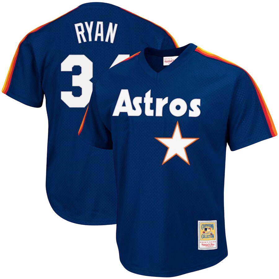 Men's Houston Astros Nolan Ryan Mitchell & Ness Navy Cooperstown Collection Big & Tall Mesh Batting Practice Jersey - ujerseystore