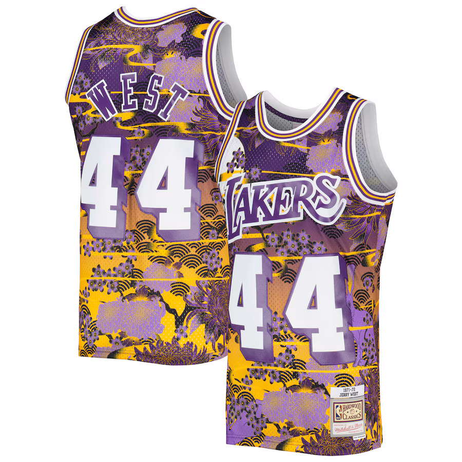 Men's Los Angeles Lakers Jerry West Mitchell & Ness Purple 1971/72 Hardwood Classics Lunar New Year Swingman Jersey - ujerseystore