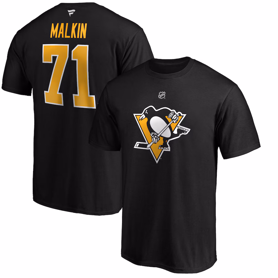 Men's Pittsburgh Penguins Evgeni Malkin Fanatics Black Team Authentic Stack Name & Number T-Shirt - ujerseystore