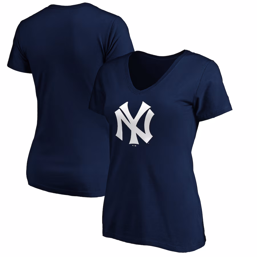 Women's New York Yankees Navy Cooperstown Collection Huntington Logo V-Neck T-Shirt - ujerseystore
