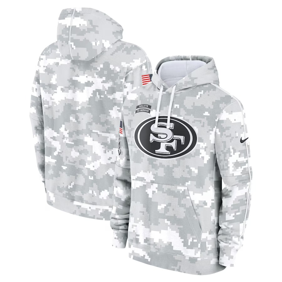 Men's San Francisco 49ers Nike Arctic Camo 2024 Salute To Service Big & Tall Club Fleece Pullover Hoodie - ujerseystore