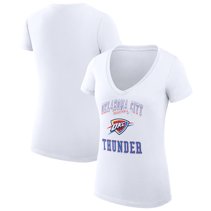 Women's Oklahoma City Thunder G-III 4Her by Carl Banks White Team Logo Fitted V-Neck T-Shirt - ujerseystore