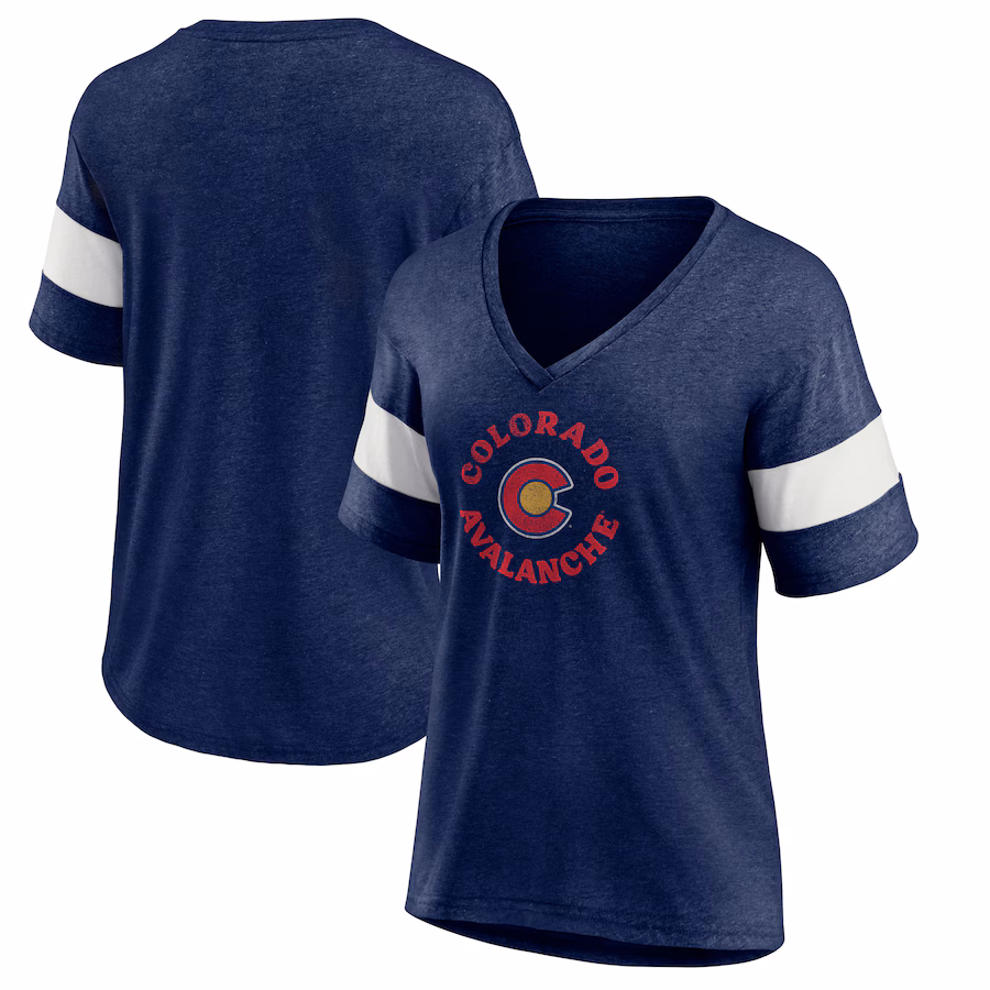 Women's Colorado Avalanche Fanatics Heather Navy Special Edition 2.0 Ring The Alarm Tri-Blend V-Neck T-Shirt - ujerseystore