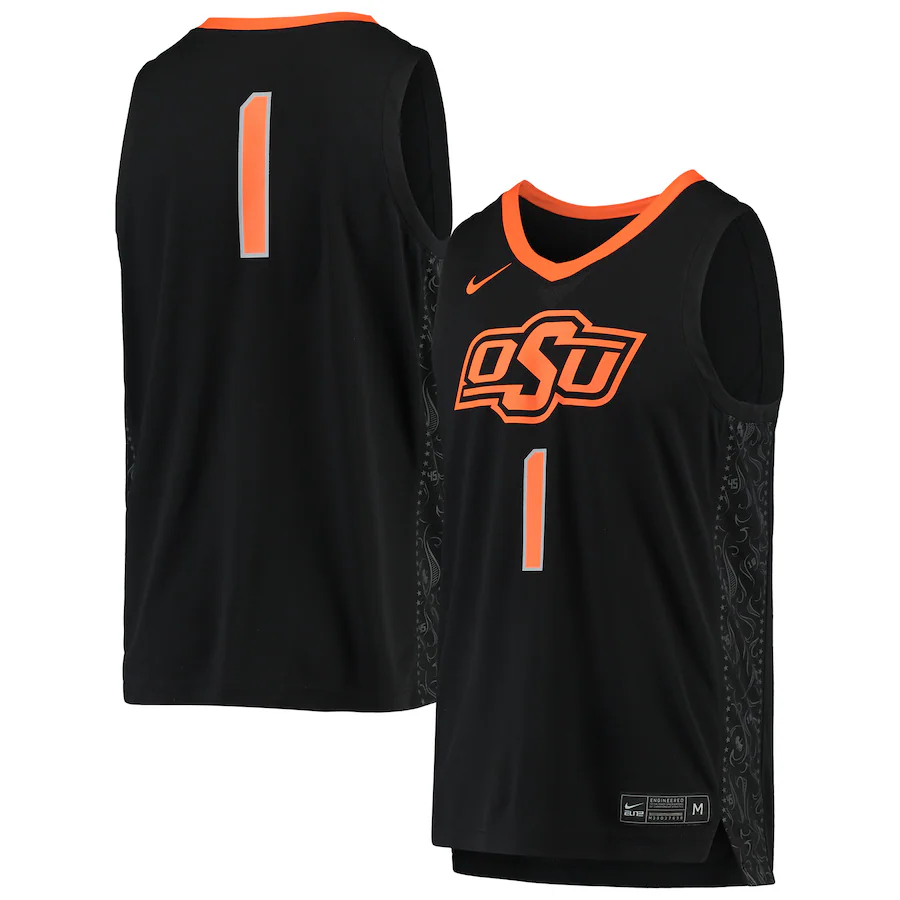 #1 Oklahoma State Cowboys Nike Team Replica Basketball Jersey - Black - ujerseystore