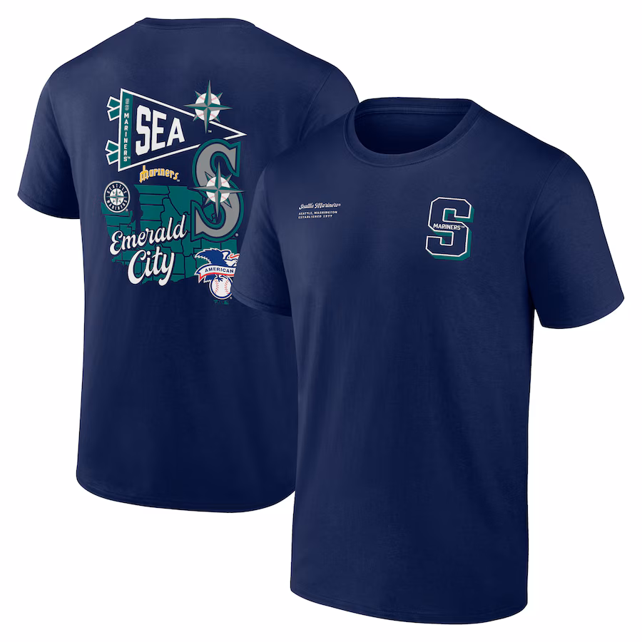 Men's Seattle Mariners Fanatics Navy Split Zone T-Shirt - ujerseystore