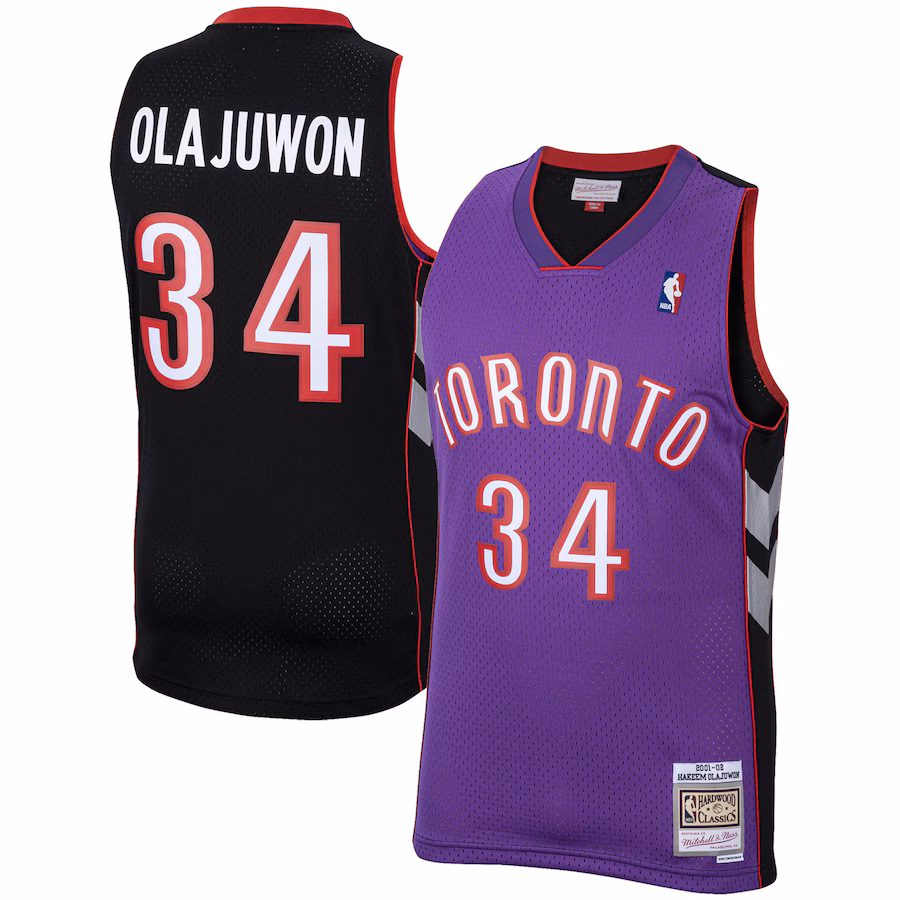 Men's Toronto Raptors Hakeem Olajuwon Mitchell & Ness Purple 2001/02 Hardwood Classics Swingman Jersey - ujerseystore