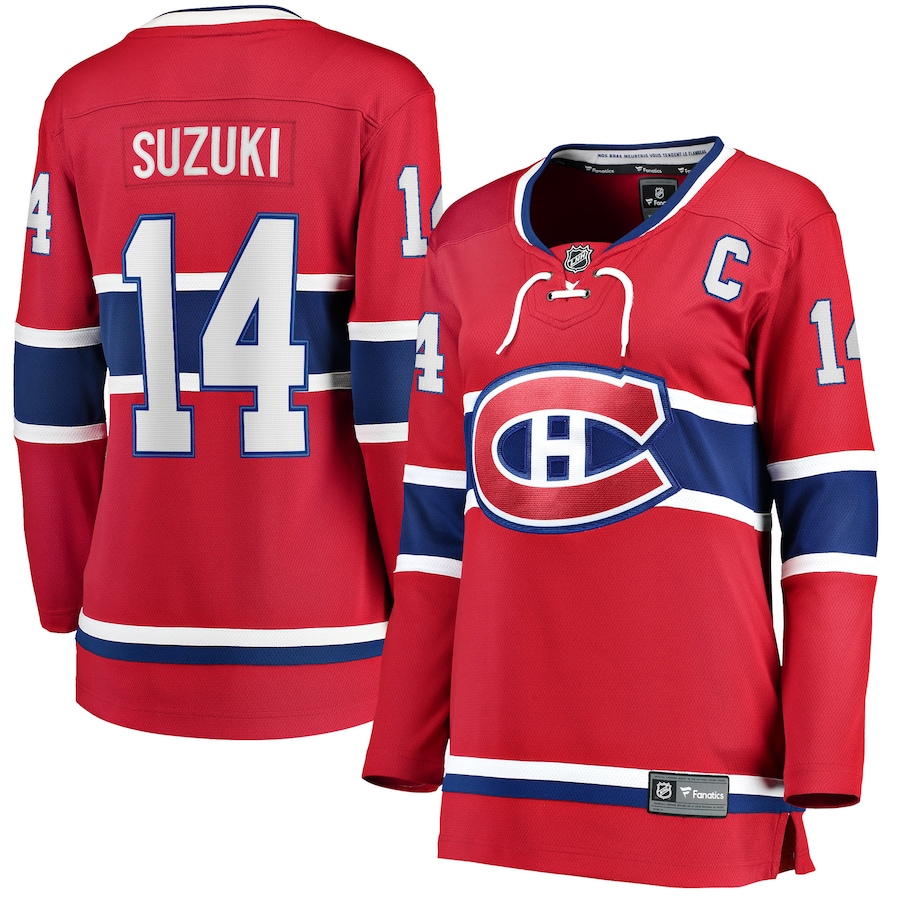 Women's Montreal Canadiens Nick Suzuki Fanatics Red Home Captain Patch Breakaway Player Jersey - ujerseystore