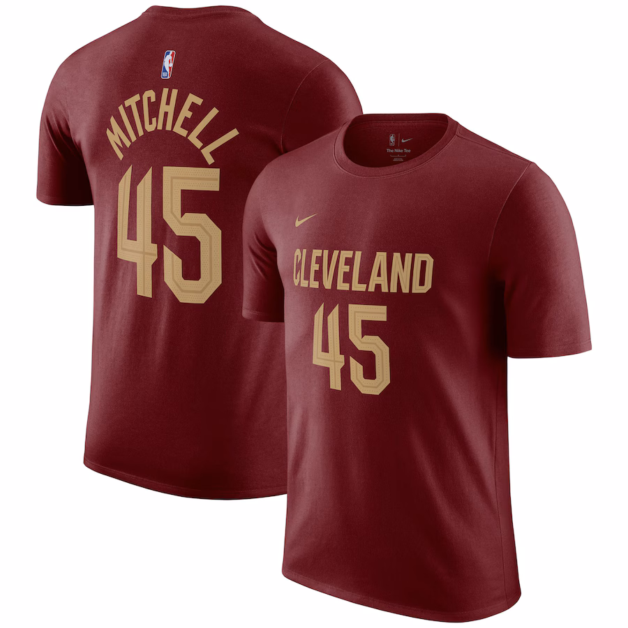 Men's Cleveland Cavaliers Donovan Mitchell Nike Burgundy Icon 2022/23 Name & Number T-Shirt - ujerseystore