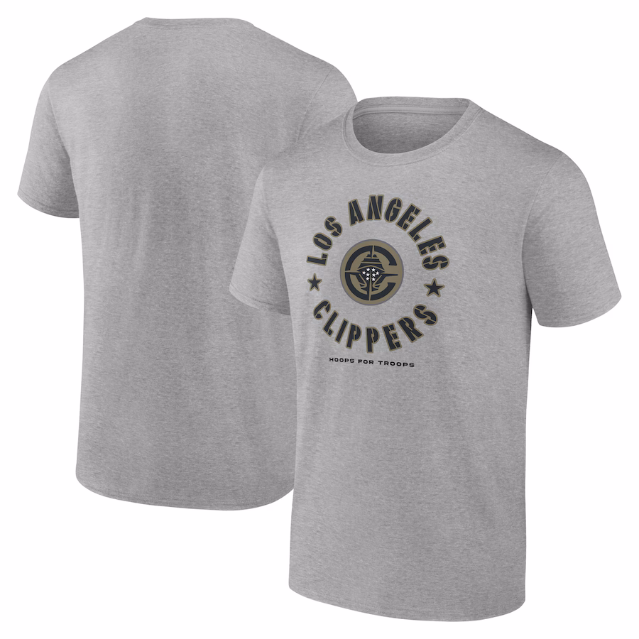 Men's LA Clippers Heather Gray Hoops for Troops T-Shirt - ujerseystore