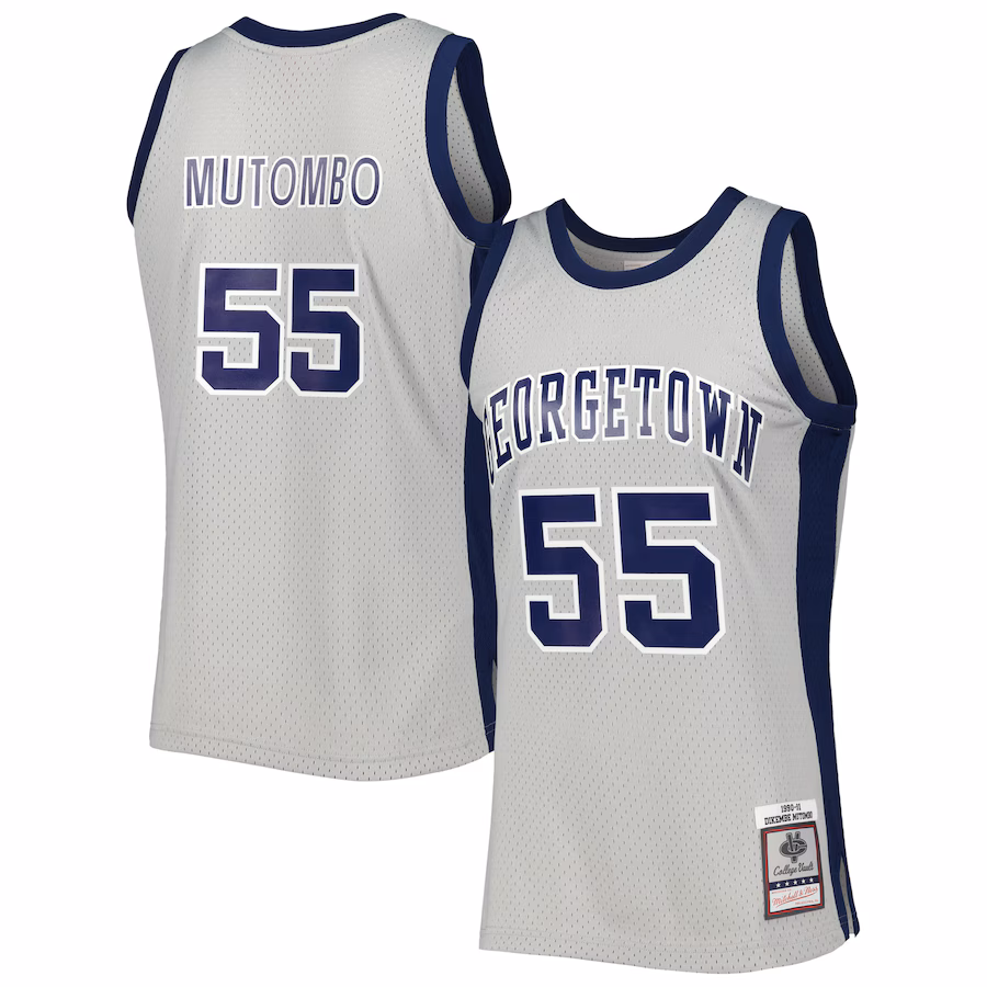 Men's Mitchell & Ness Dikembe Mutombo Gray Georgetown Hoyas 1990/91 Swingman Jersey - ujerseystore