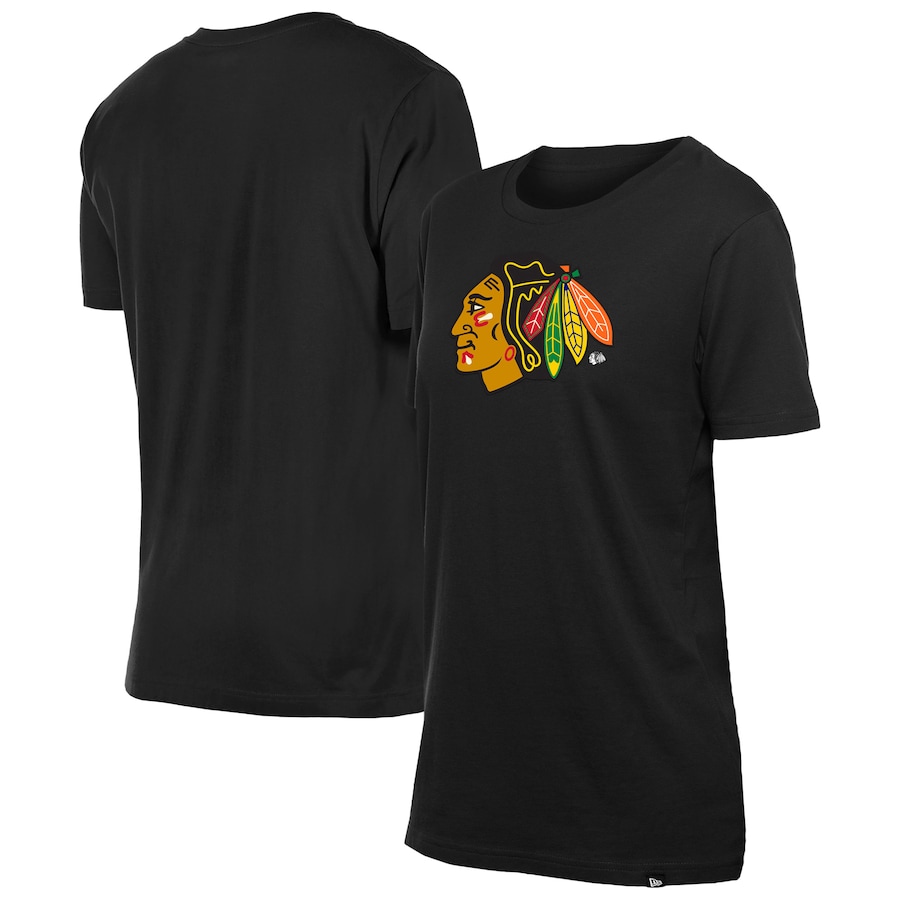 Women's Chicago Blackhawks New Era Black Glam Game Floral T-Shirt - ujerseystore