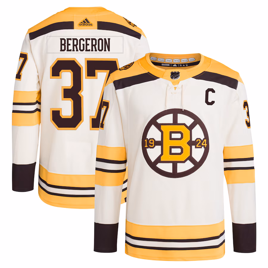Men's Boston Bruins Patrice Bergeron adidas Cream Alternate Primegreen Authentic Player Jersey - ujerseystore