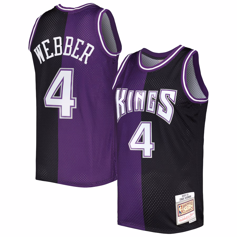 Men's Sacramento Kings Chris Webber Mitchell & Ness Purple/Black Hardwood Classics 2000/01 Split Swingman Jersey - ujerseystore