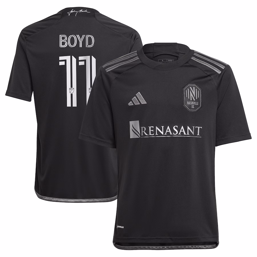 Youth Nashville SC Tyler Boyd adidas Black 2024 Man In Black Kit Replica Player Jersey - ujerseystore
