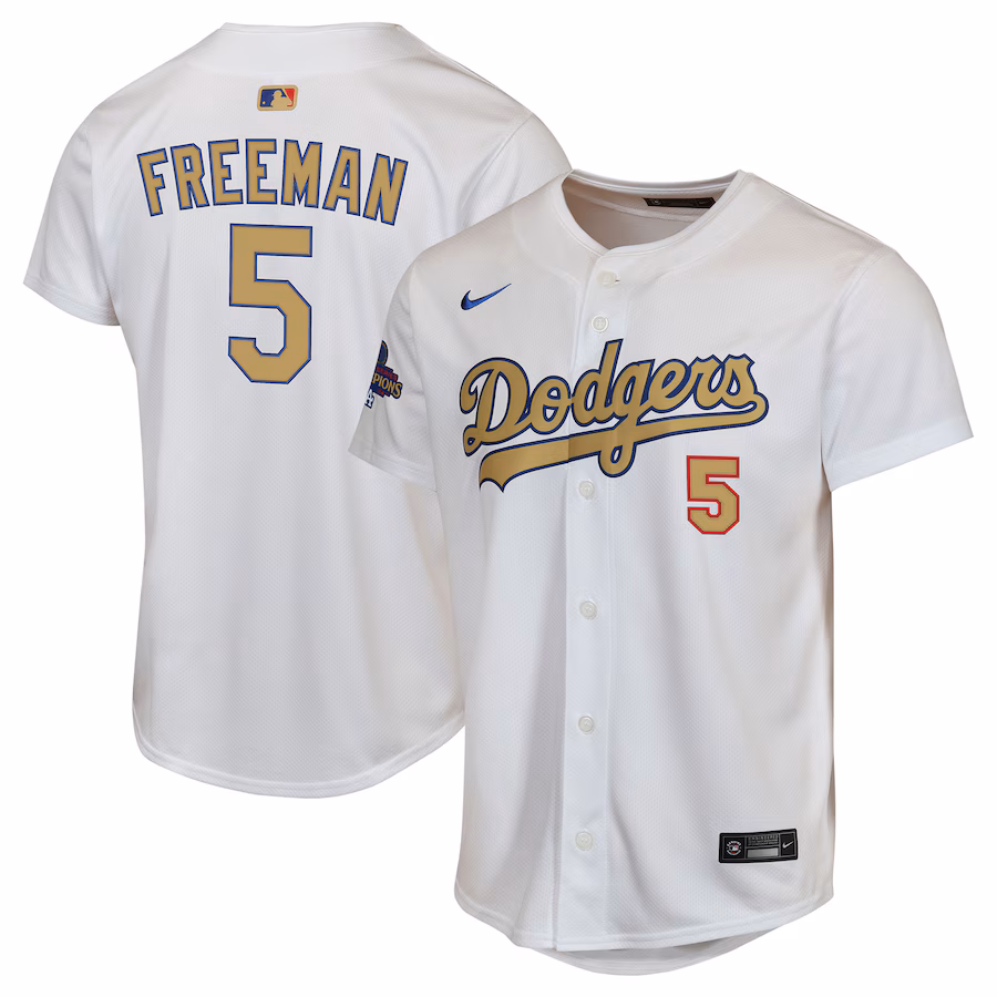 Youth Los Angeles Dodgers Freddie Freeman Nike White 2025 Gold Collection Limited Jersey - ujerseystore