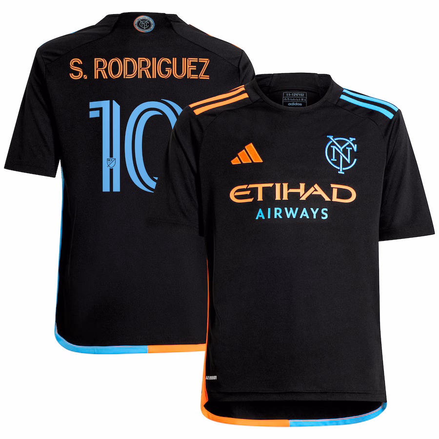 Youth New York City FC Santiago Rodríguez adidas Black 2024 24/7 Kit Replica Player Jersey - ujerseystore