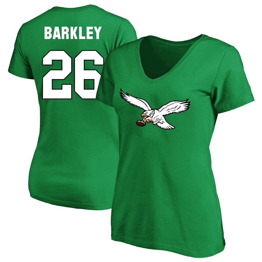 Women's Philadelphia Eagles Saquon Barkley Kelly Green Plus Size Fair Catch Name & Number Scoop Neck T-Shirt - ujerseystore