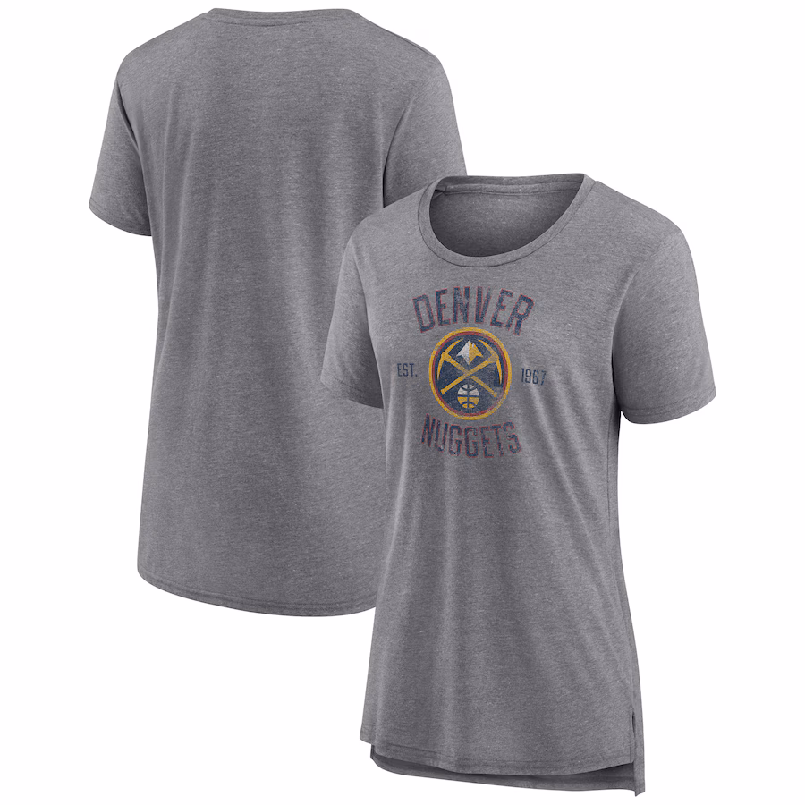 Women's Denver Nuggets Heather Gray Heritage Tri-Blend T-Shirt - ujerseystore