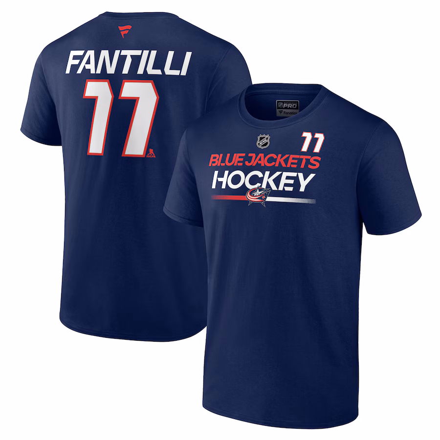 Men's Columbus Blue Jackets Adam Fantilli Fanatics Navy Authentic Pro Prime Name & Number T-Shirt - ujerseystore