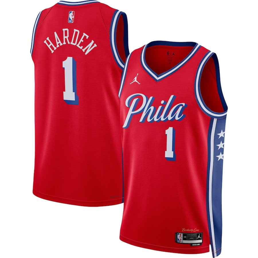Unisex Philadelphia 76ers James Harden Jordan Brand Red Swingman Jersey - Statement Edition - ujerseystore