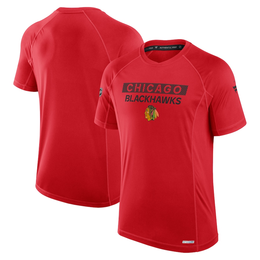 Men's Chicago Blackhawks Fanatics Red Authentic Pro Rink Tech T-Shirt - ujerseystore