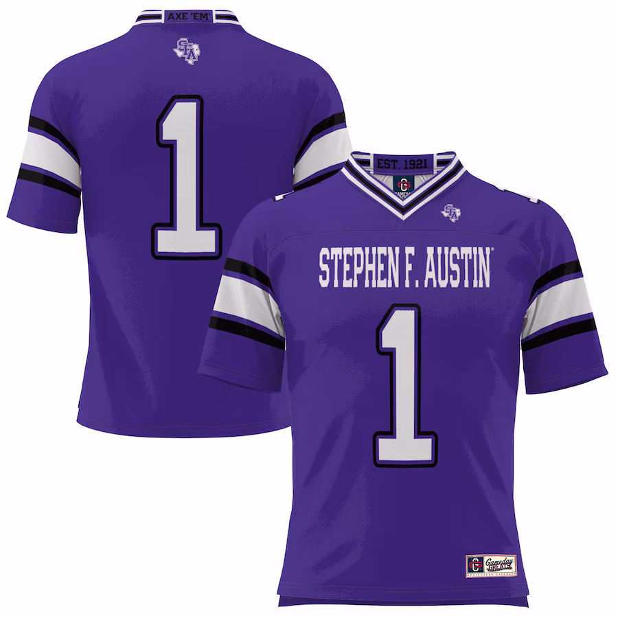#1 Stephen F Austin Lumberjacks GameDay Greats Endzone Football Jersey - Purple - ujerseystore