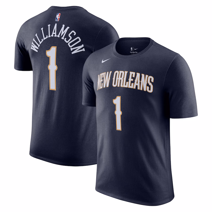 Men's New Orleans Pelicans Zion Williamson Nike Navy Icon 2022/23 Name & Number T-Shirt - ujerseystore