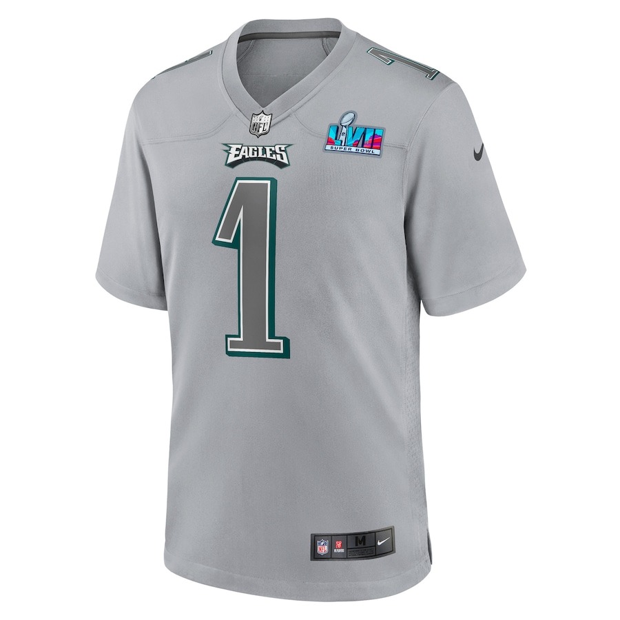 Youth Philadelphia Eagles Jalen Hurts Nike Gray Super Bowl LVII Patch Atmosphere Fashion Game Jersey - ujerseystore