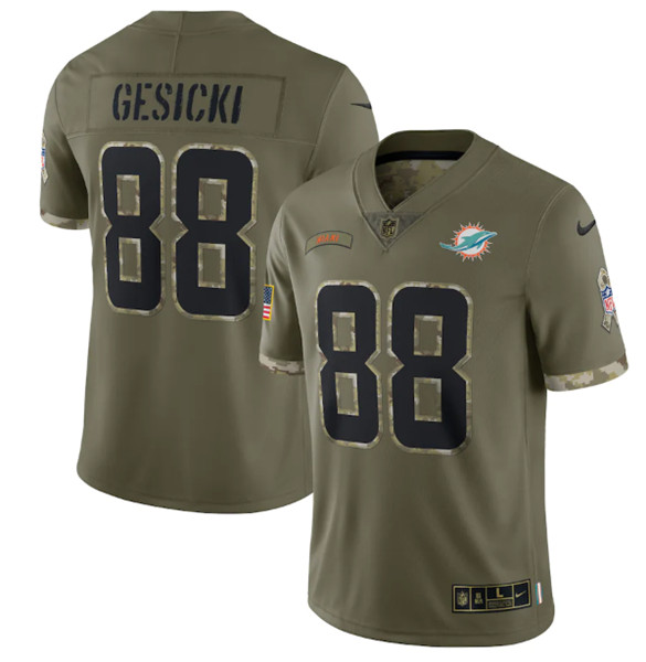 Men's Miami Dolphins #88 Mike Gesicki 2022 Olive Salute To Service Limited Stitched Jersey - ujerseystore
