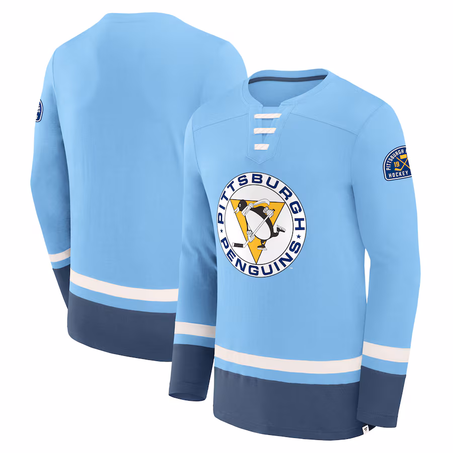 Men's Pittsburgh Penguins Fanatics Light Blue Vintage High Point Long Sleeve T-Shirt - ujerseystore