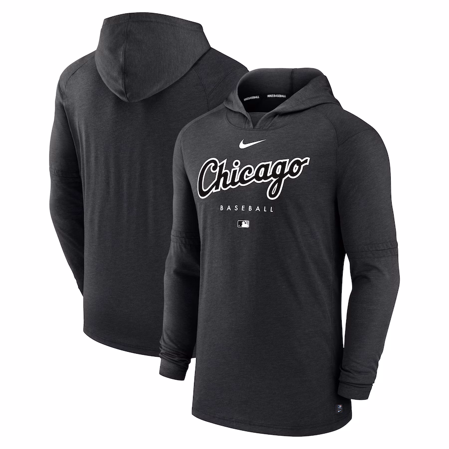 Men's Chicago White Sox Nike Heather Black Authentic Collection Early Work Tri-Blend Performance Pullover Hoodie - ujerseystore