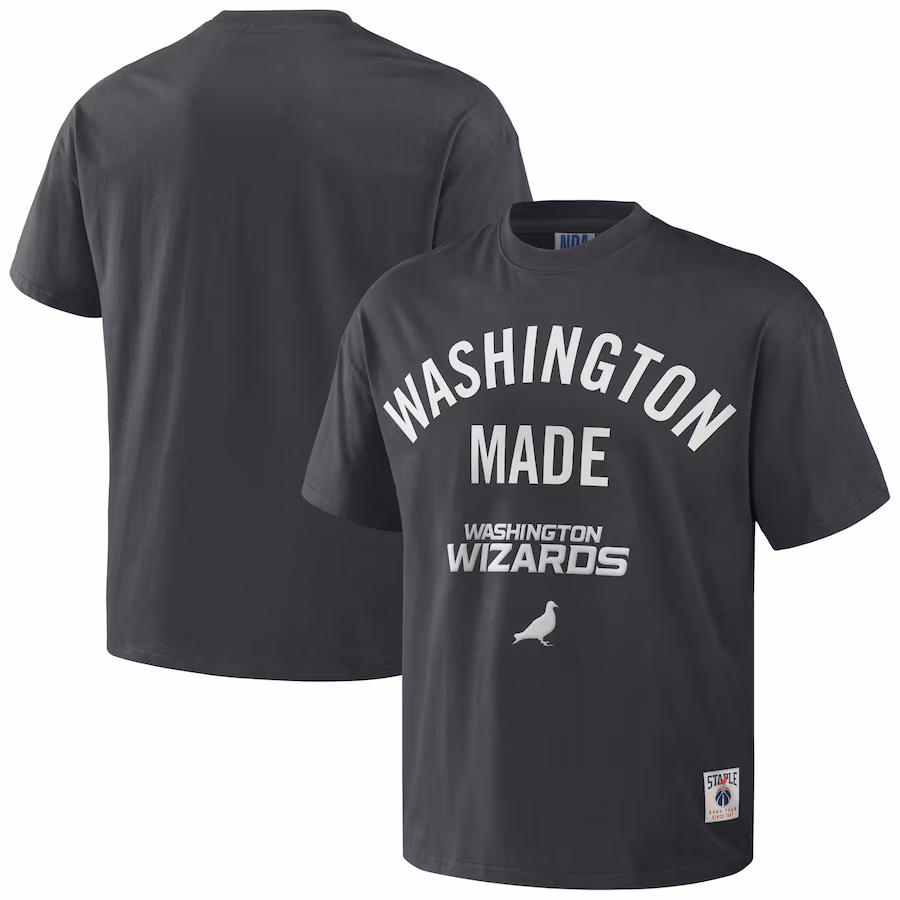 Men's Washington Wizards NBA x Staple Anthracite Heavyweight Oversized T-Shirt - ujerseystore