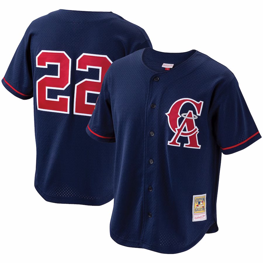 Men's California Angels Bo Jackson Mitchell & Ness Navy Cooperstown Collection Mesh Batting Practice Button-Up Jersey - ujerseystore