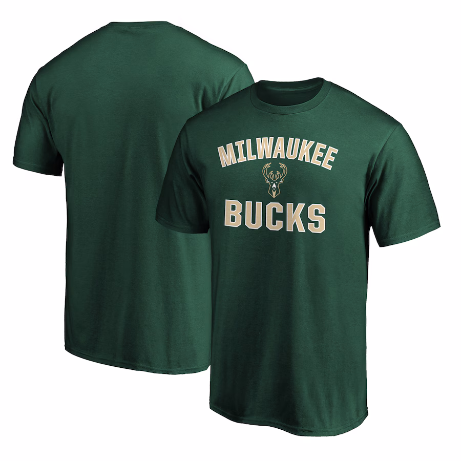 Men's Milwaukee Bucks Fanatics Hunter Green Team Victory Arch T-Shirt - ujerseystore