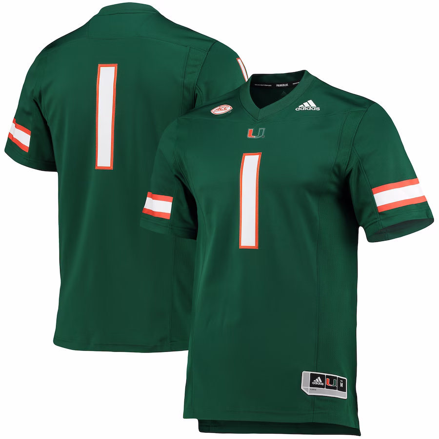 #1 Miami Hurricanes adidas Team Premier Football Jersey - Green - ujerseystore