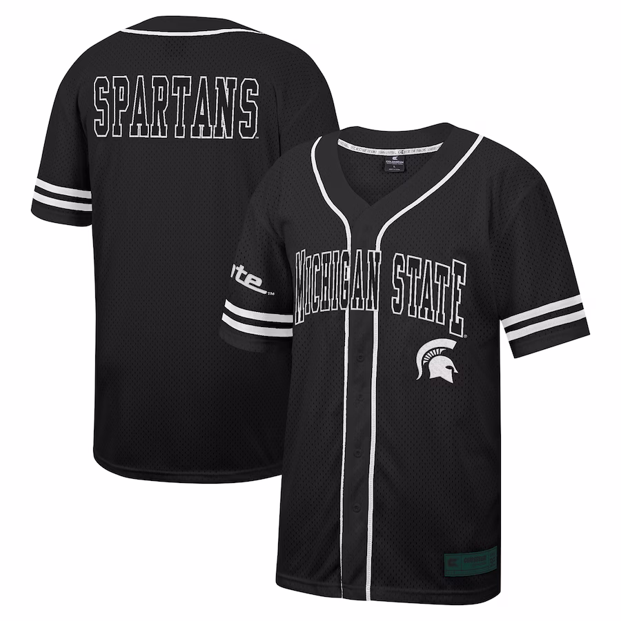 Michigan State Spartans Colosseum Free Spirited Mesh Button-Up Baseball Jersey - Black - ujerseystore
