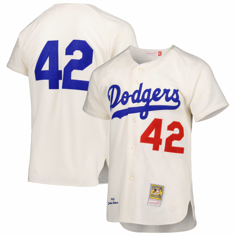 Men's Brooklyn Dodgers Jackie Robinson Mitchell & Ness Cream 1955 Cooperstown Collection Authentic Jersey - ujerseystore
